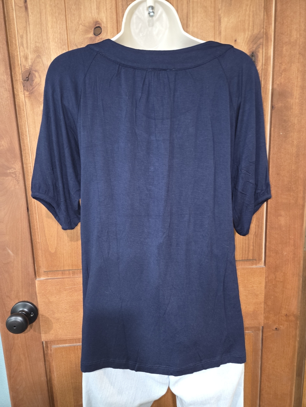 Apostrophe Navy Scoop Neck Short Sleeve Top with Sequin Trim - Picture 5 of 8